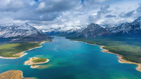 Nature Lake Scenery Aerial View Spray Lakes Reservoir Canada